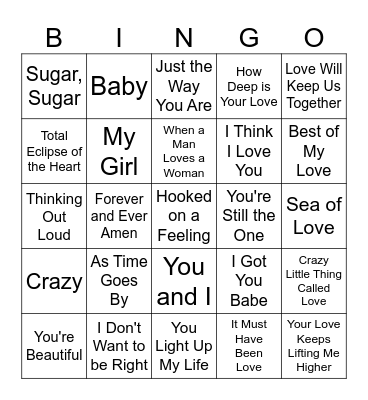 Valentines Music Bingo Card