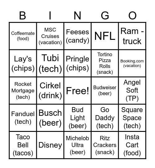 Commercial Bingo Card