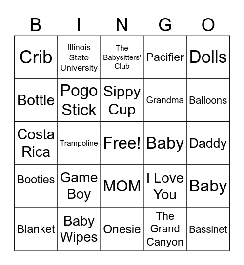 Baby Shower Bingo Card