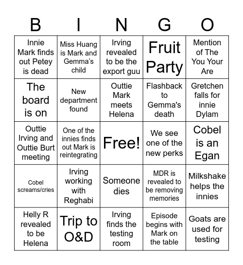 Severance Episode 4 Bingo Card