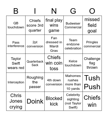 Super Bowl 2025 Chiefs vs Eagles Bingo Card
