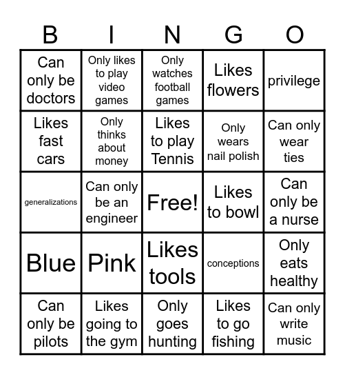 Stereotypes Bingo Card