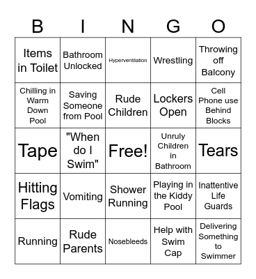 Swim Meet Bingo Card