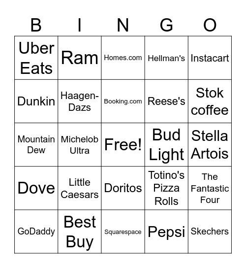 Super Bowl LIX Ads Bingo Card