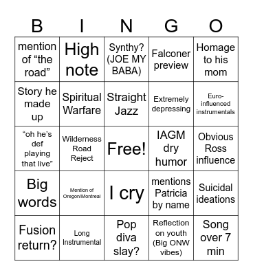The Life I Got Bingo Card