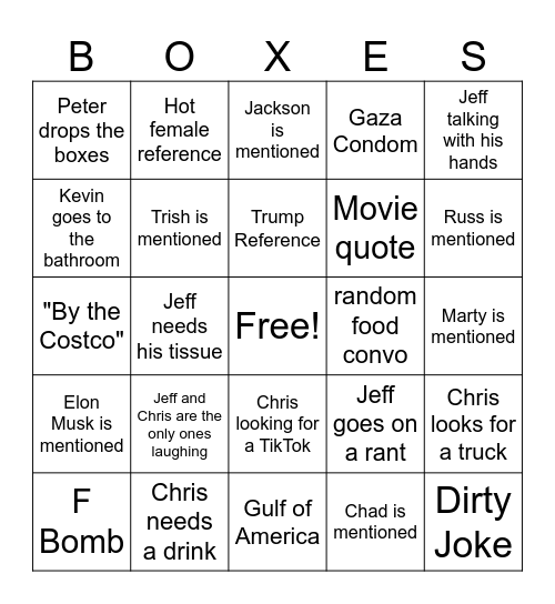 Boxes Bingo Card