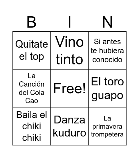 BINGO MUSICAL Bingo Card