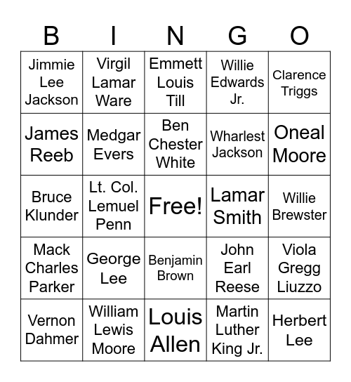 Civil Rights Activists Bingo Card
