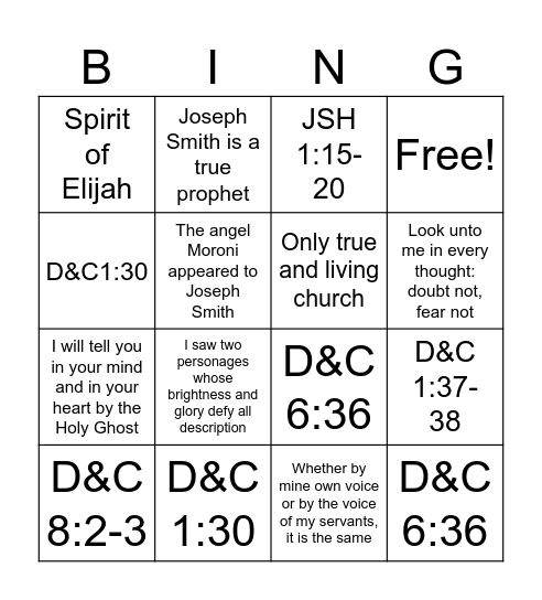 Doctrine & Covenants Doctrinal Mastery Bingo Card