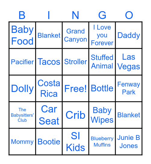 Baby Shower Bingo Card