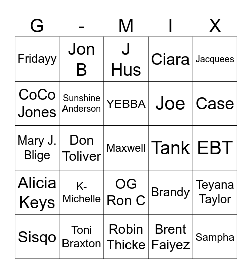 R&B Bingo Card