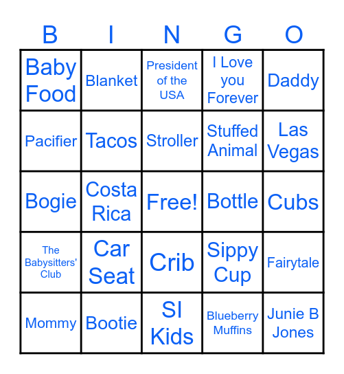Baby Shower Bingo Card