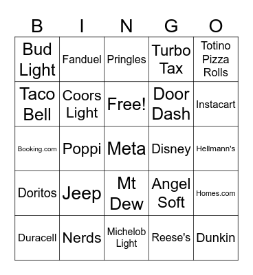 Superbowl Ad Bingo Card