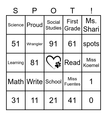 101 Days Of School! Bingo Card