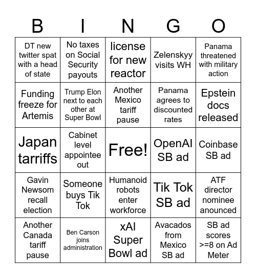 2025 Game #3 Bingo Card
