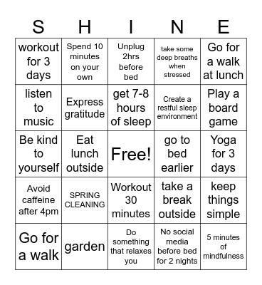 Spring into Wellness Bingo Card