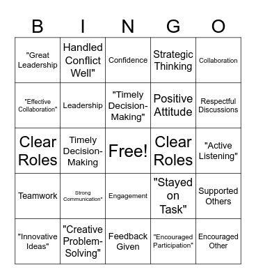 feedback team practining Bingo Card