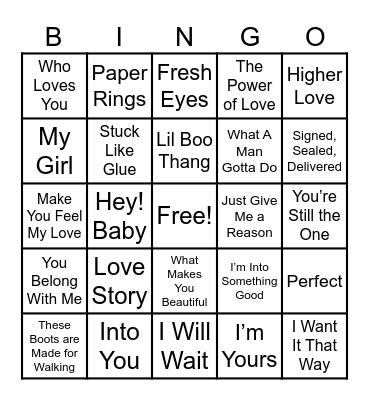 Love Song Music Bingo Card