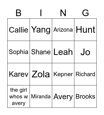 OR Table Bingo Card