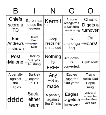 Super Bowl 2025 Bingo Card
