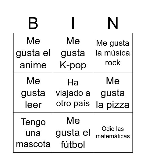 Rompe - hielo Bingo Card