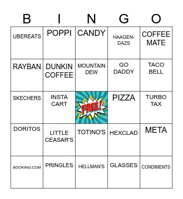PYA Superbowl Commercial Bingo Card