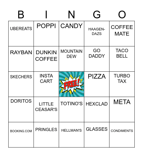 PYA Superbowl Commercial Bingo Card