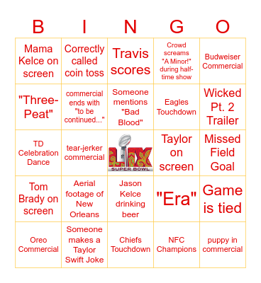 SUPER BOWL LIX BINGO Card