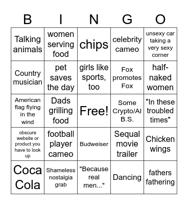 Superbowl Bingo Card