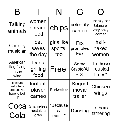 Superbowl Bingo Card