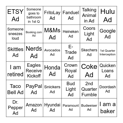 2025 SUPER BOWL Bingo Card