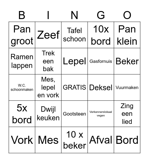 Afwasbingo Card
