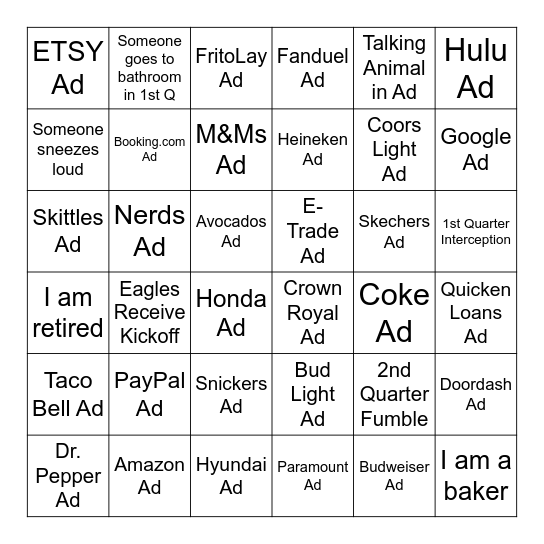 2025 SUPER BOWL Bingo Card