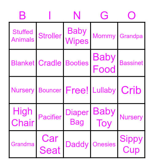 Baby Shower Bingo Card