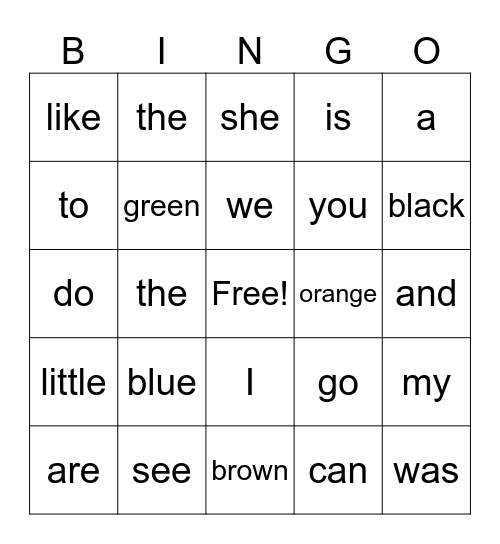 Sight Word Bingo U6, W2 Bingo Card