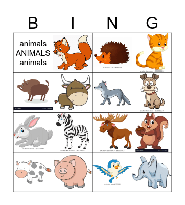 Animal BING! Bingo Card