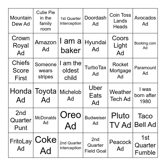 2025 SUPER BOWL Bingo Card