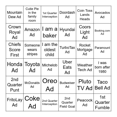 2025 SUPER BOWL Bingo Card