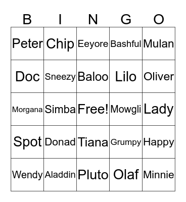Mandy`s Disney Bingo Card