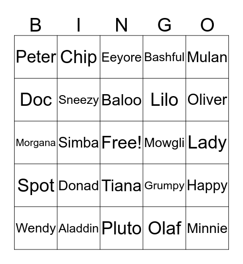 Mandy`s Disney Bingo Card