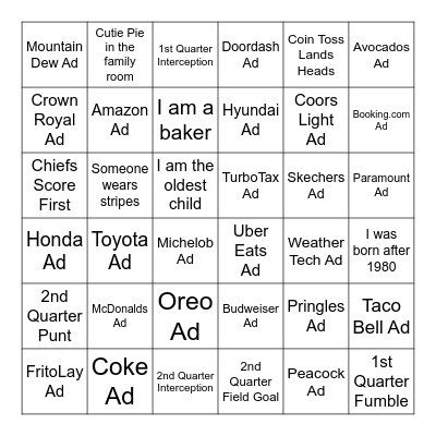 2025 SUPER BOWL Bingo Card