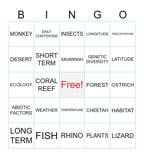 REVIEW BINGO Card