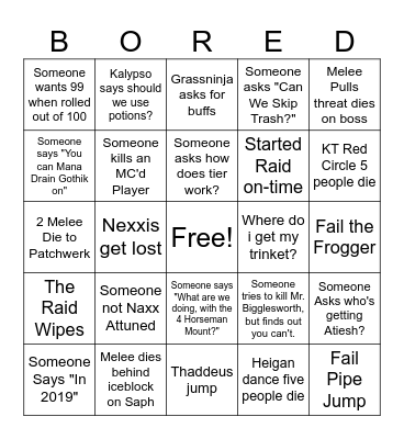 Naxx Fun Time Bingo Card