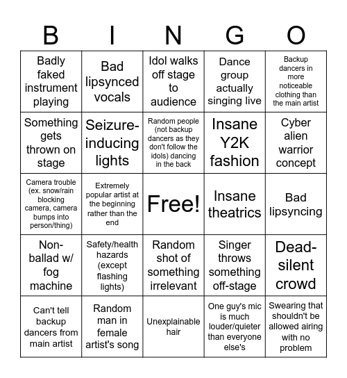 Old K-Pop Stage Bingo Card
