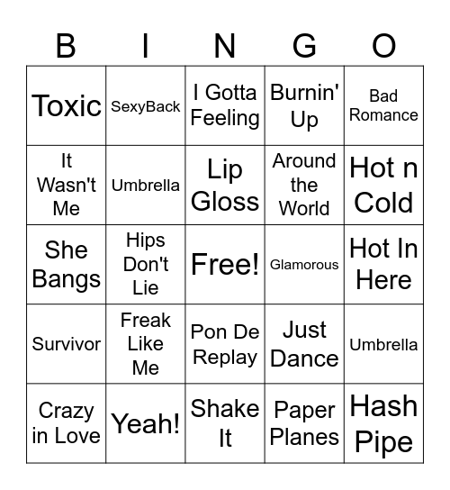 2000's DANCE HITS Bingo Card