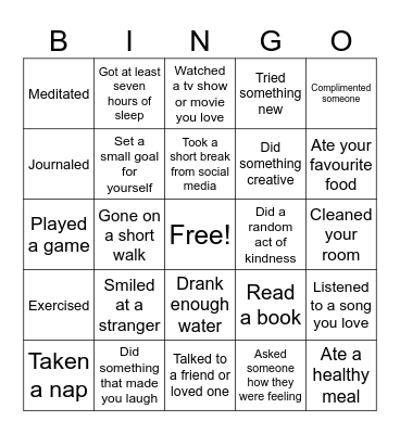 Bell Lets Talk Bingo Card