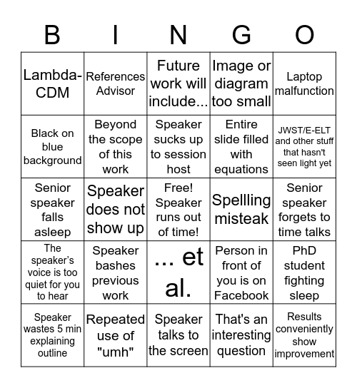 IMPRS seminar Bingo Card