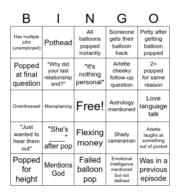 Pop The Balloon or Find Love Bingo Card