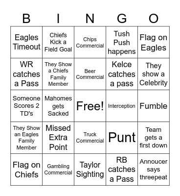 SUPER BOWL BINGO Card