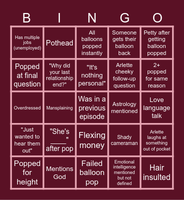 Pop the Balloon or Find Love Bingo Card